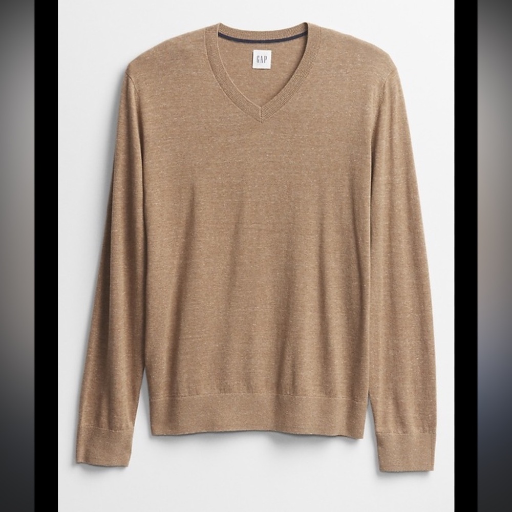 Gap Men's V-Neck Sweater Size M Camel Heather Brown